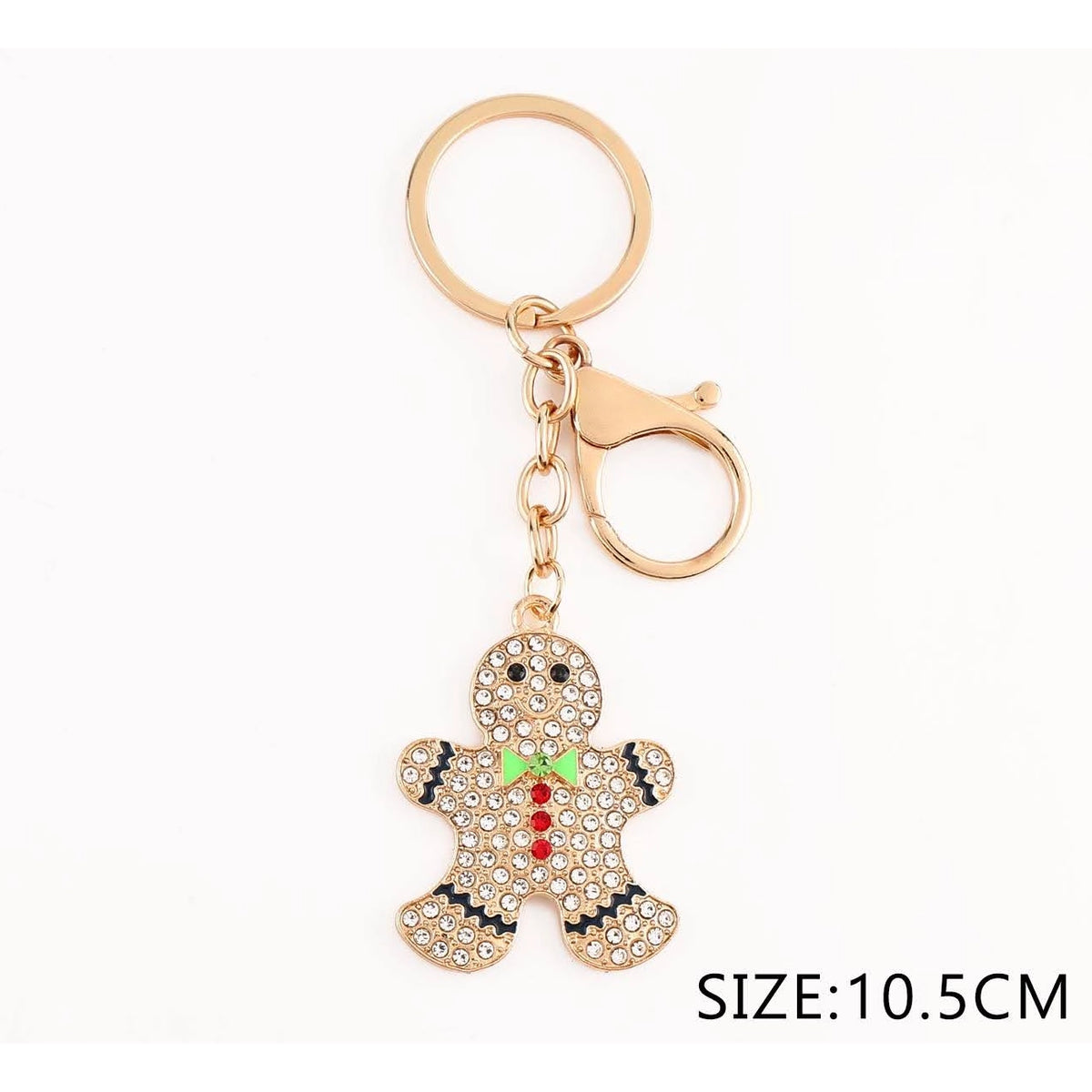 10.5CM Sparkling Rhinestone Gingerbread Man Keychain & Bag Charm – Gold & Silver Tone 12-Piece Wholesale Pack (QE3285)