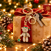 10.5CM Sparkling Rhinestone Christmas Bear Keychain & Bag Charm – Gold & Silver Tone 12-Piece Wholesale Pack (QE3286)
