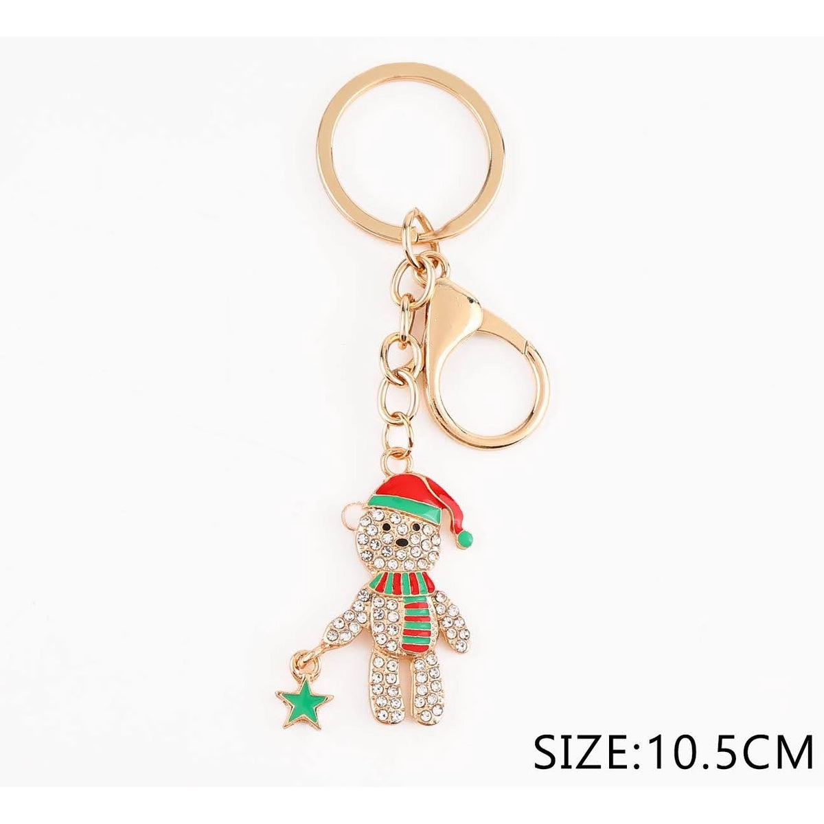 10.5CM Sparkling Rhinestone Christmas Bear Keychain & Bag Charm – Gold & Silver Tone 12-Piece Wholesale Pack (QE3286)