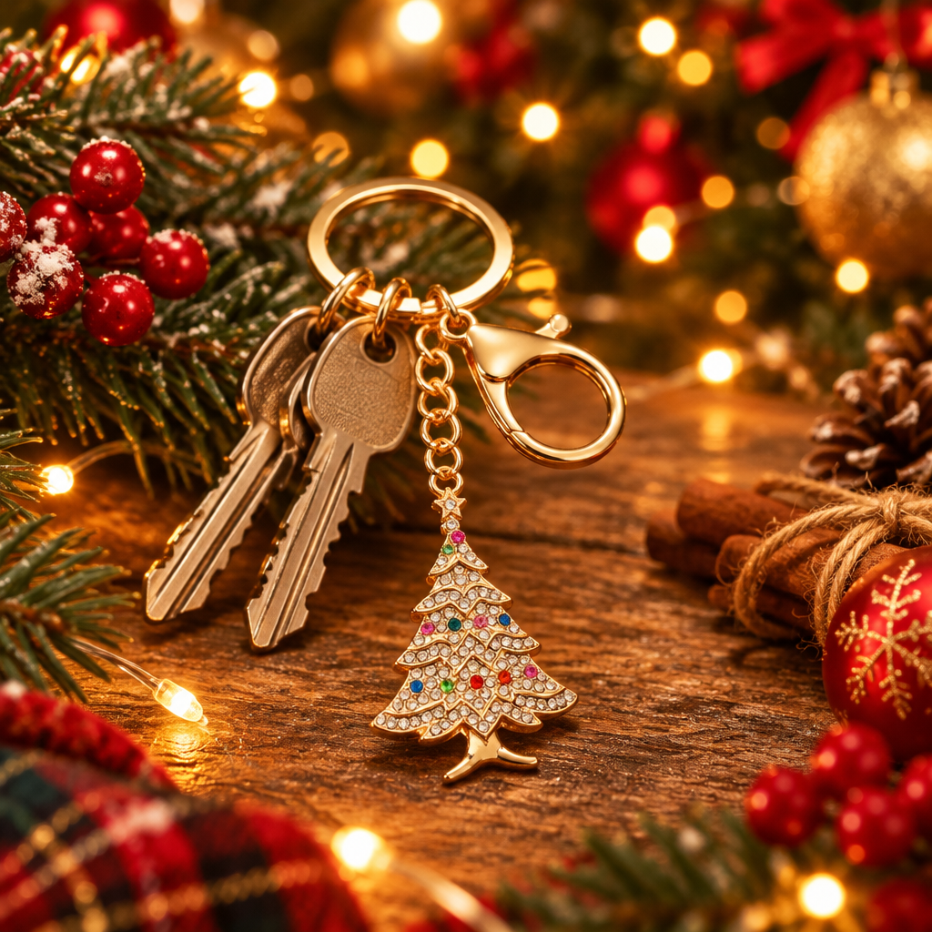 10.5CM Sparkling Rhinestone Christmas Tree Keychain & Bag Charm – Gold & Silver Tone 12-Piece Wholesale Pack (QE3293)