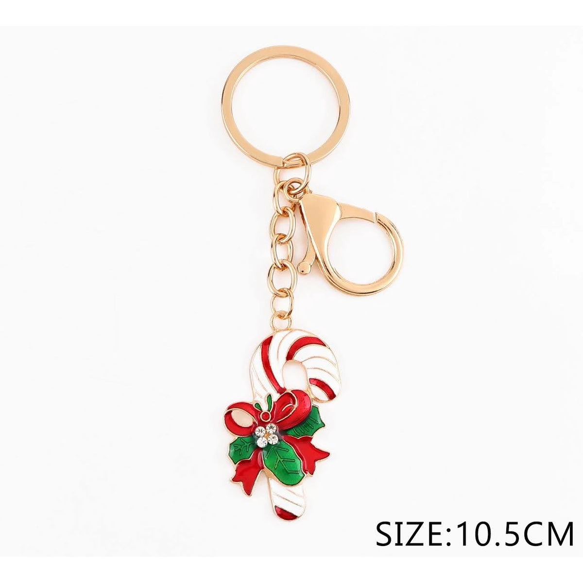 10.5CM Christmas Enamel Candy Cane Keychain & Bag Charm – Gold & Silver Tone 12-Piece Wholesale Pack (QE3300)
