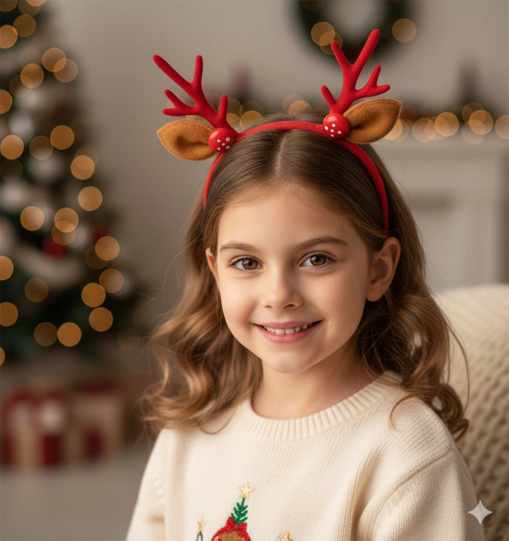 Christmas Reindeer Antler with Button Headband – 3 Colors