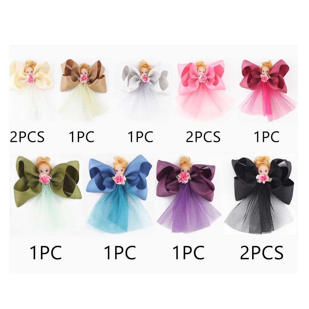 15cm Doll Ribbon & Tulle Hair Bow Clip (QR2155)