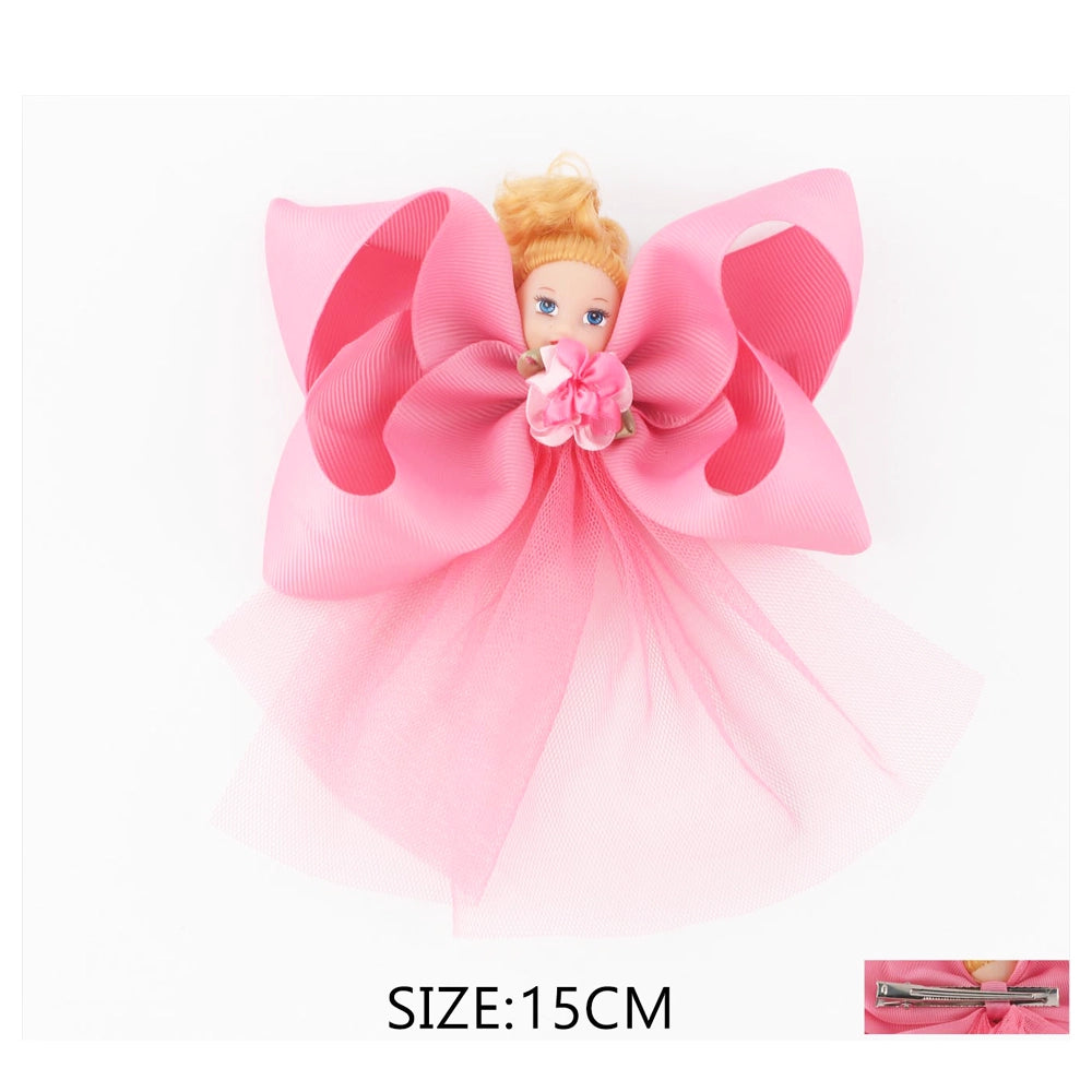 15cm Doll Ribbon & Tulle Hair Bow Clip (QR2155)