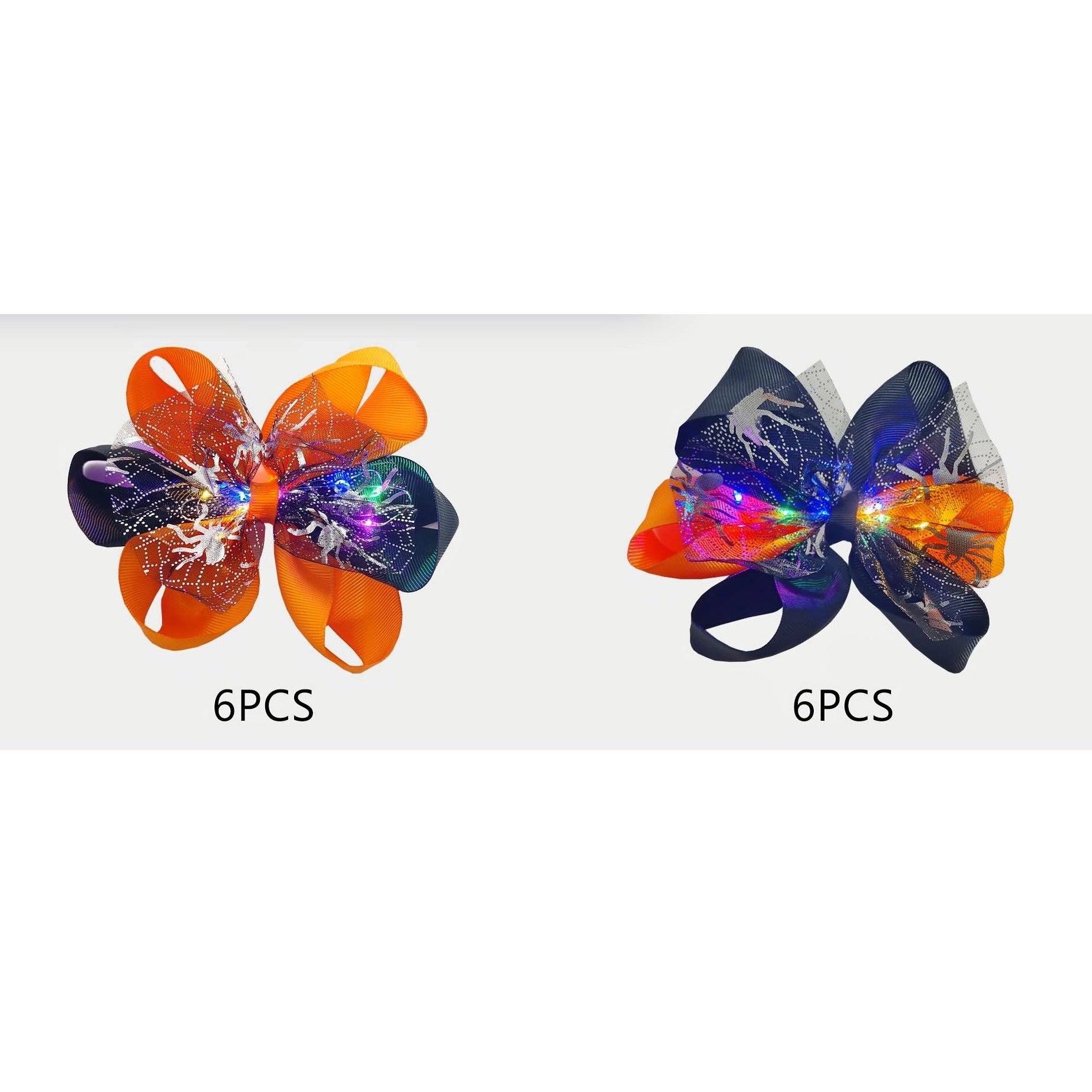 Light-Up LED Halloween Hair Bow Clips – 15cm Spider Web Hair Accessories (12-Piece Wholesale Dozen) (QR2212)