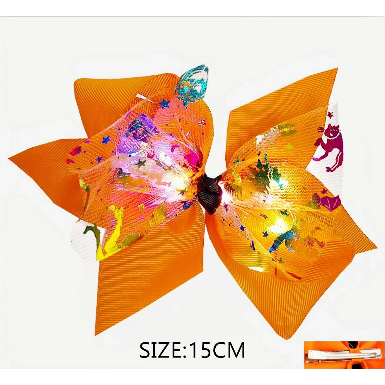 6" Halloween LED Light Up Hair Bows Bulk Set (12 Pack) – Glowing Halloween Hair Accessories with Alligator Clips for Girls & Kids (QR2213)