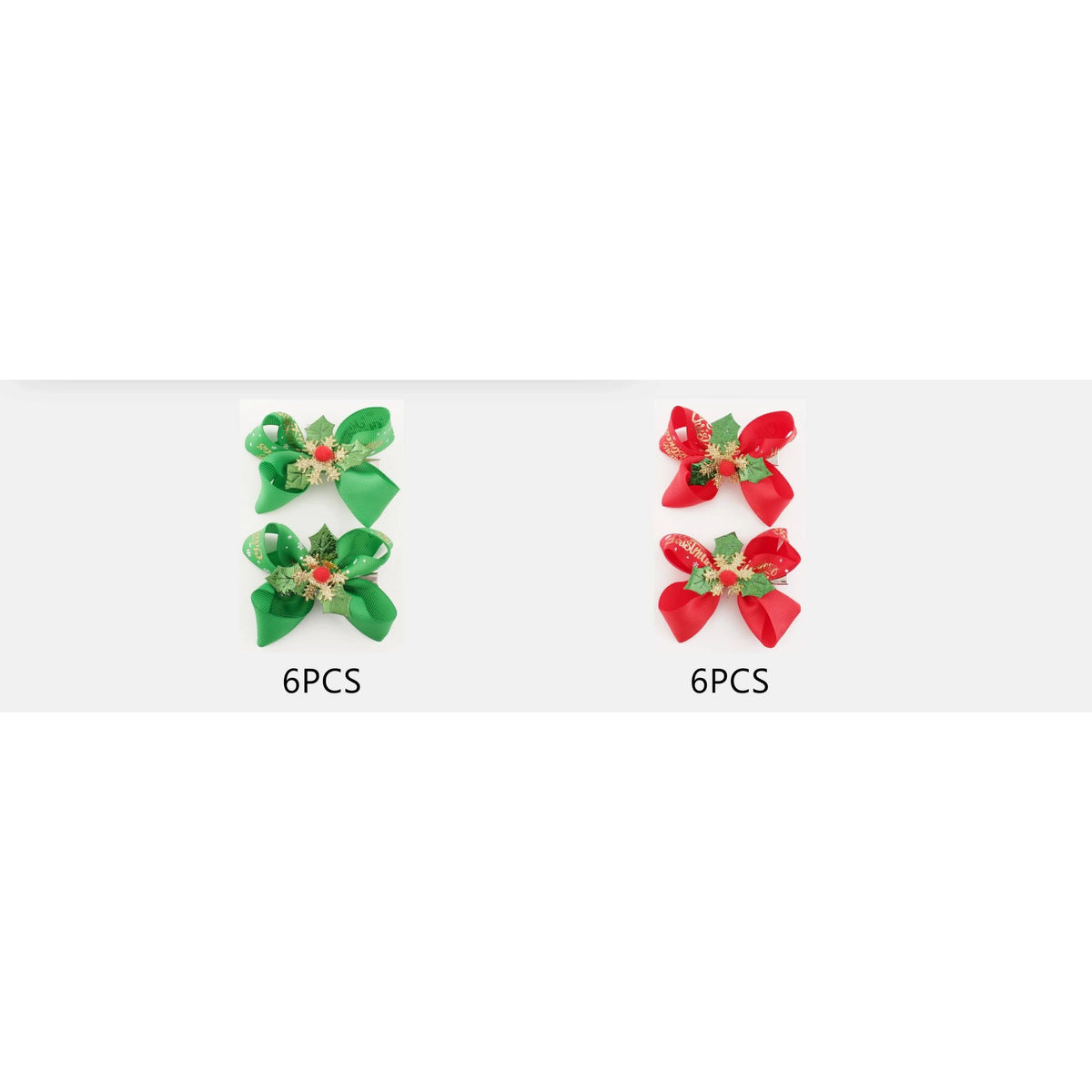 10CM Holiday Holly & Snowflake Christmas Hair Bow Clips – Red & Green 24-Piece Set / Dozen Bulk Pack (QR2243)