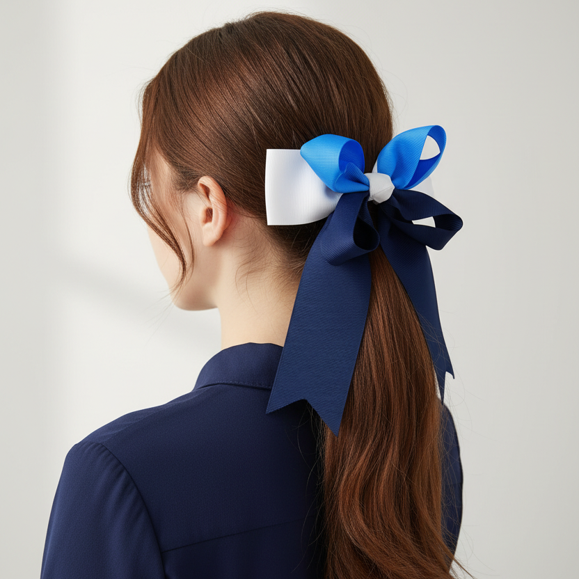 15cm Cheerleader Hair Bows with Clips – 4-Piece Blue & White Grosgrain Ribbon Bow Set (QR2317)