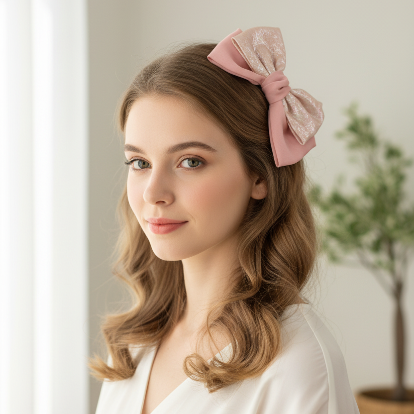 Metallic & Pastel Bow Hair Clips Set (15cm) – Large Double-Layer Alligator Clip Hair Bows Bulk Pack for Girls and Women (QR2334A)