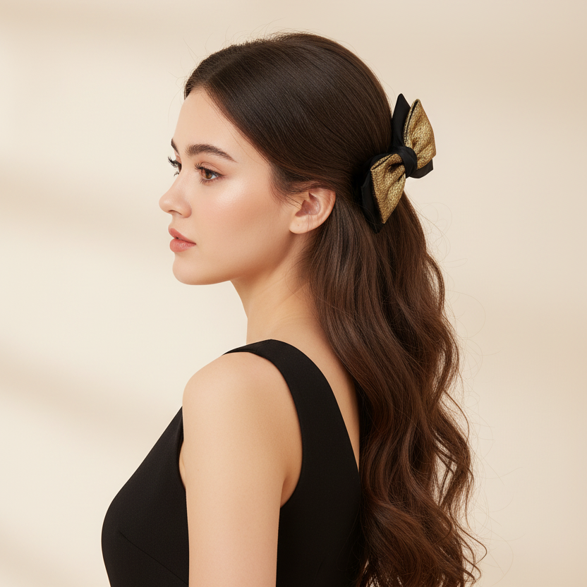 Metallic & Fabric Hair Bow Clips (12 Pack) – 15cm Layered Bows for Women & Girls, Bulk Hair Accessories (QR2334B)