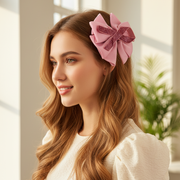 15cm Pink Ribbon Glitter Hair Bow Clip Set (12 Pack / Wholesale) (QR2346)