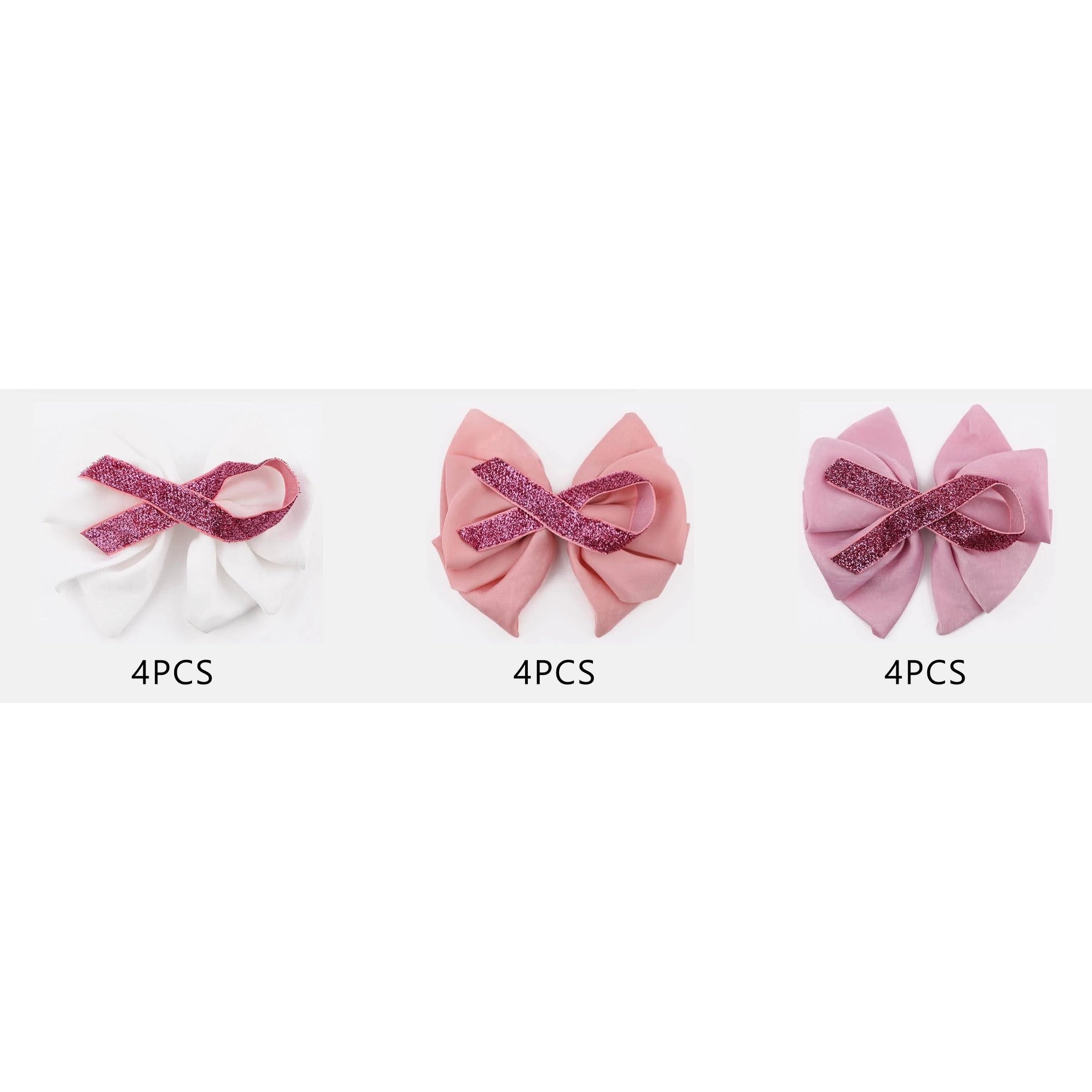 15cm Pink Ribbon Glitter Hair Bow Clip Set (12 Pack / Wholesale) (QR2346)