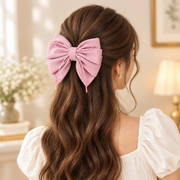 14CM Ribbed Fabric Hair Bow Clips with Thin Ribbon Overlay – Colorful Assorted 12-Piece Wholesale Pack (QR2357A)