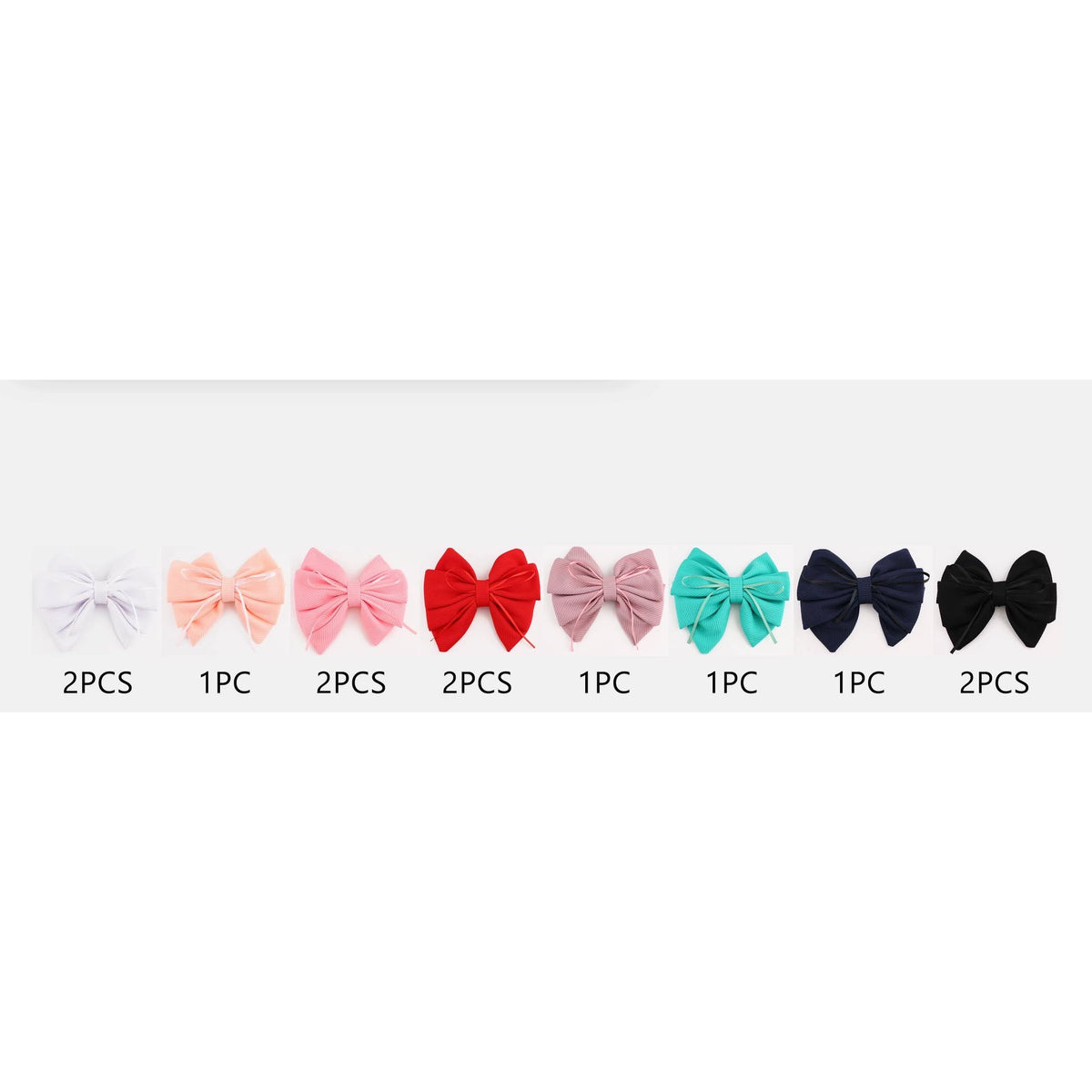 14CM Ribbed Fabric Hair Bow Clips with Thin Ribbon Overlay – Colorful Assorted 12-Piece Wholesale Pack (QR2357A)