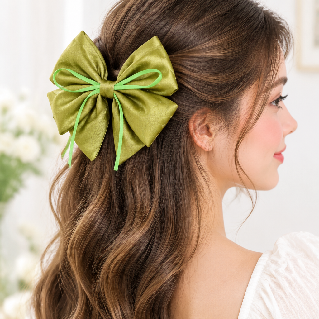 15CM Double Ribbon Silk Fabric Hair Bow Clips – Assorted Colors 12-Piece Wholesale Pack (QR2358A)