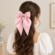30CM Large Satin Hair Bow Clips with Rhinestone Butterfly Accent – Assorted Colors 12-Piece Wholesale Pack (QR2362A)