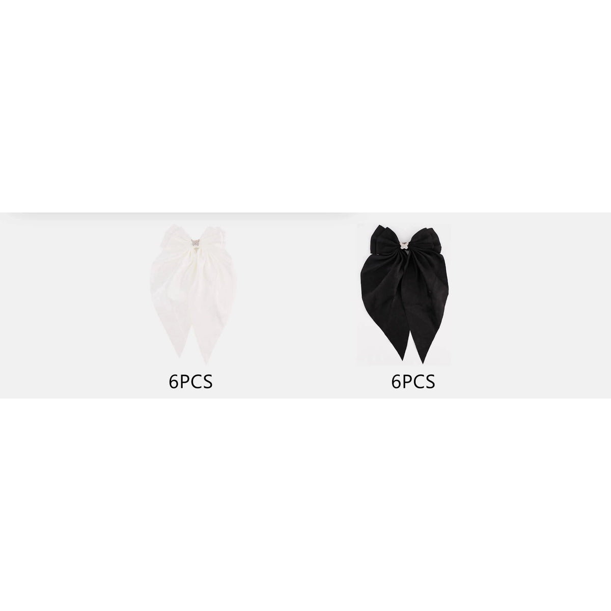 30CM Oversized Black & White Hair Bow Clips with Rhinestone Butterfly – 12 Pack WholesalE (QR2362B)