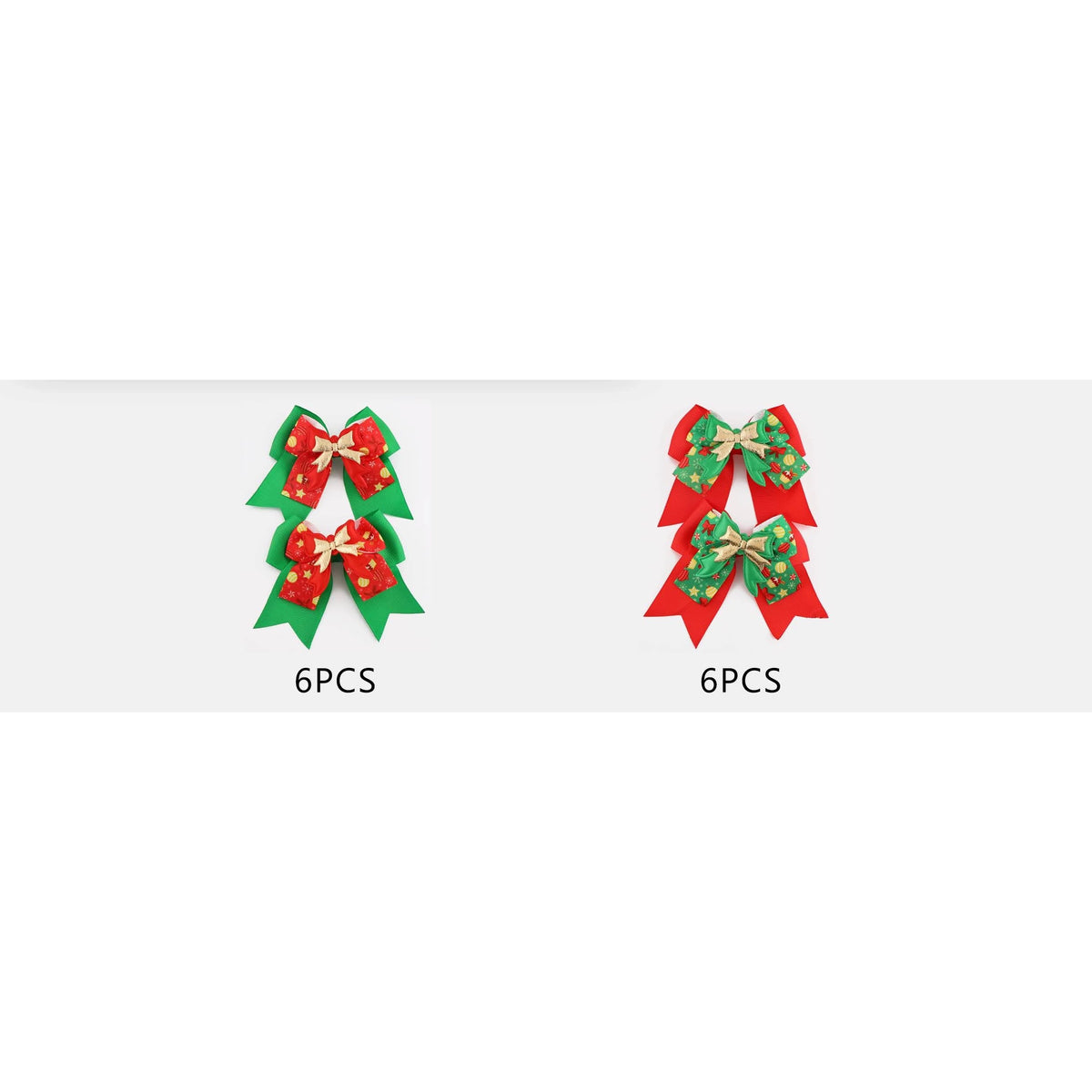 Christmas Holiday Ribbon Hair Bow Set with Gold Accent – 10cm Festive Hair Clip (QR2374)
