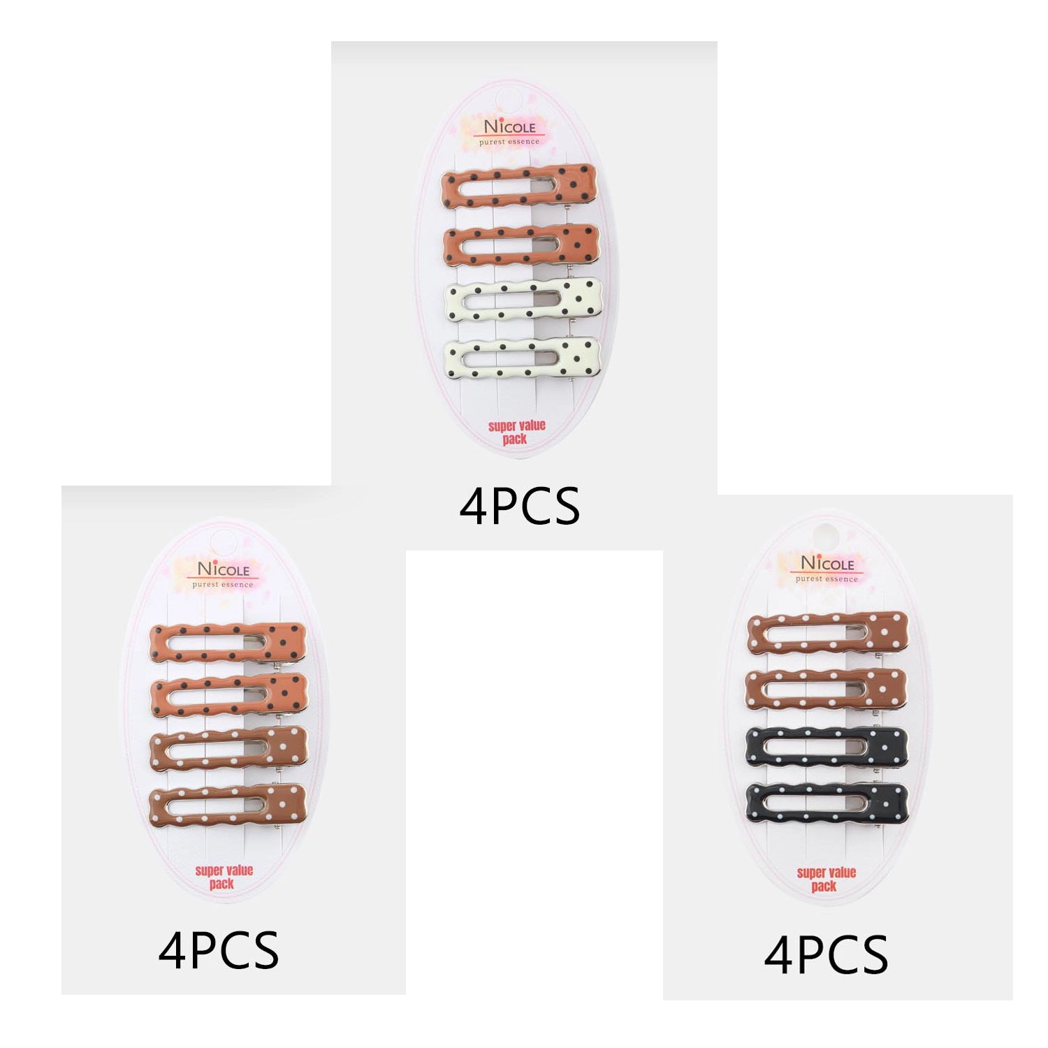 Polka Dot Snap Hair Clip Set – 4-Piece Value Pack (QT2246)