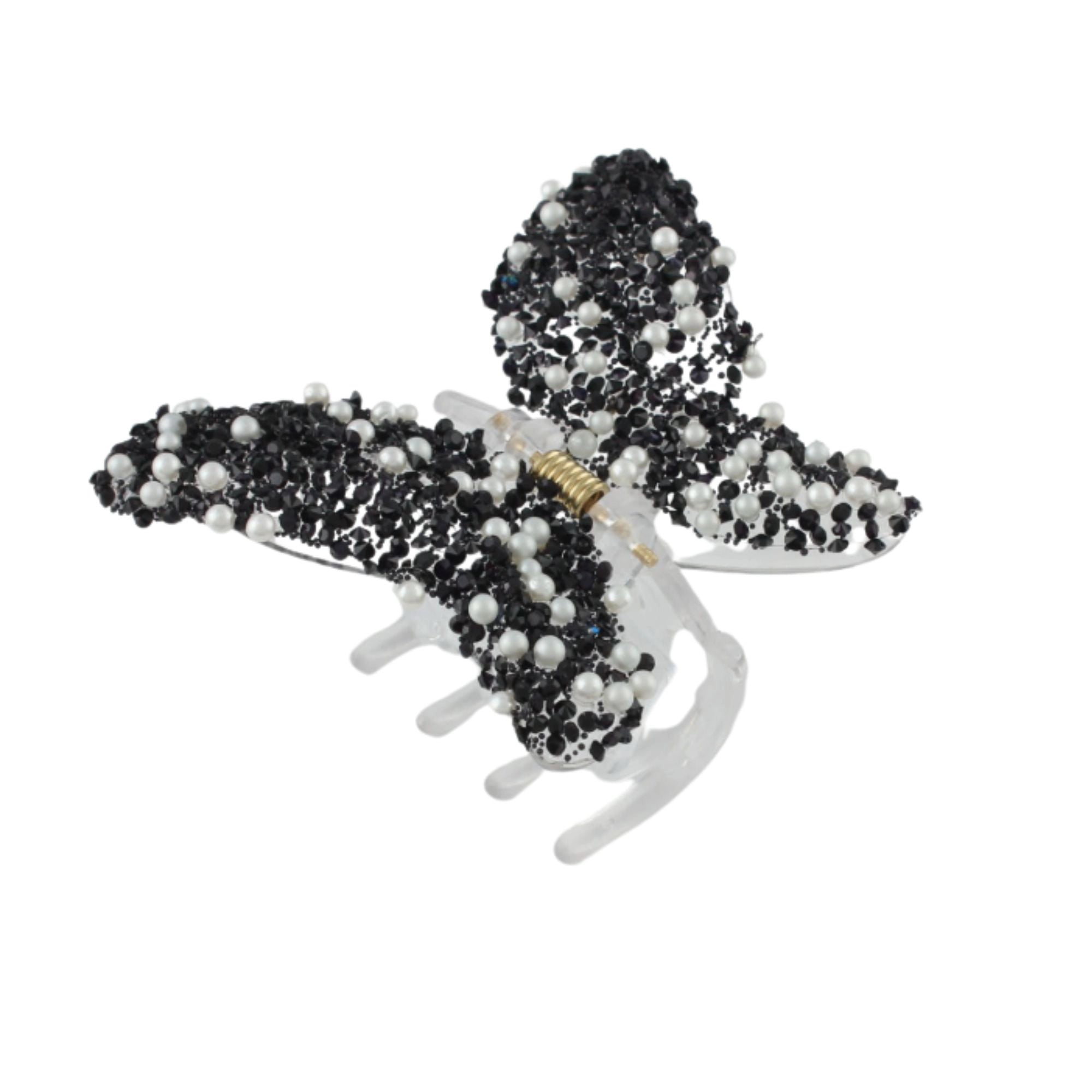 Glamour Flutter Pearl & Rhinestone Butterfly Hair Claw Clip | 7cm