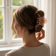 Forever Bloom Iridescent Pink Rose Hair Claw Clip for Romantic Glamour