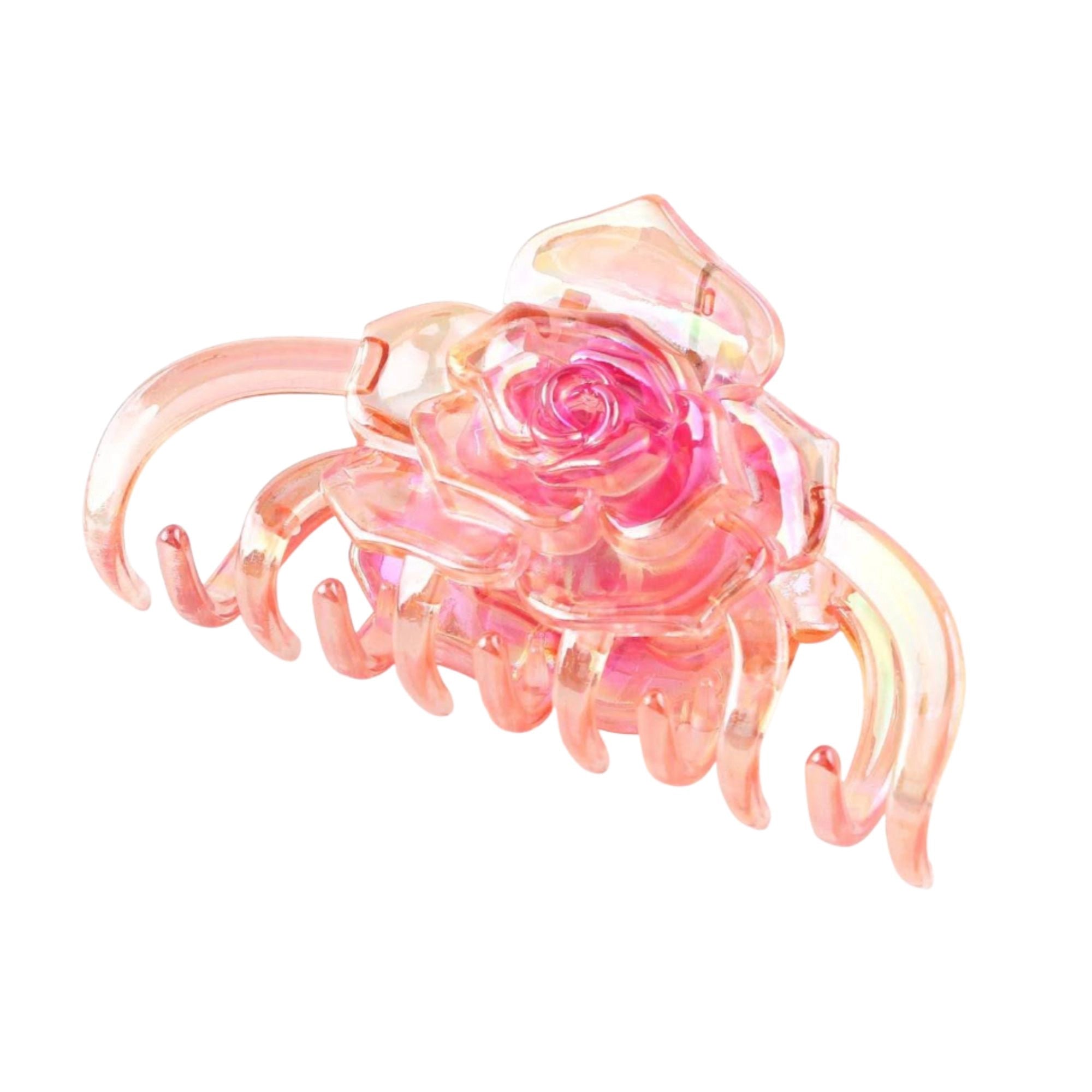 Forever Bloom Iridescent Pink Rose Hair Claw Clip for Romantic Glamour