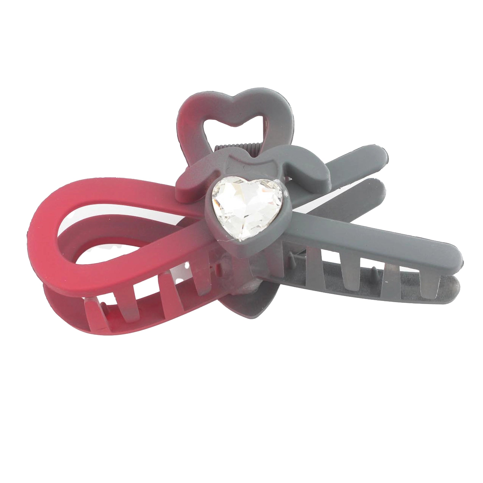 Two-Tone Heart Hair Claw Clip with Rhinestone Accent | 11cm Claw