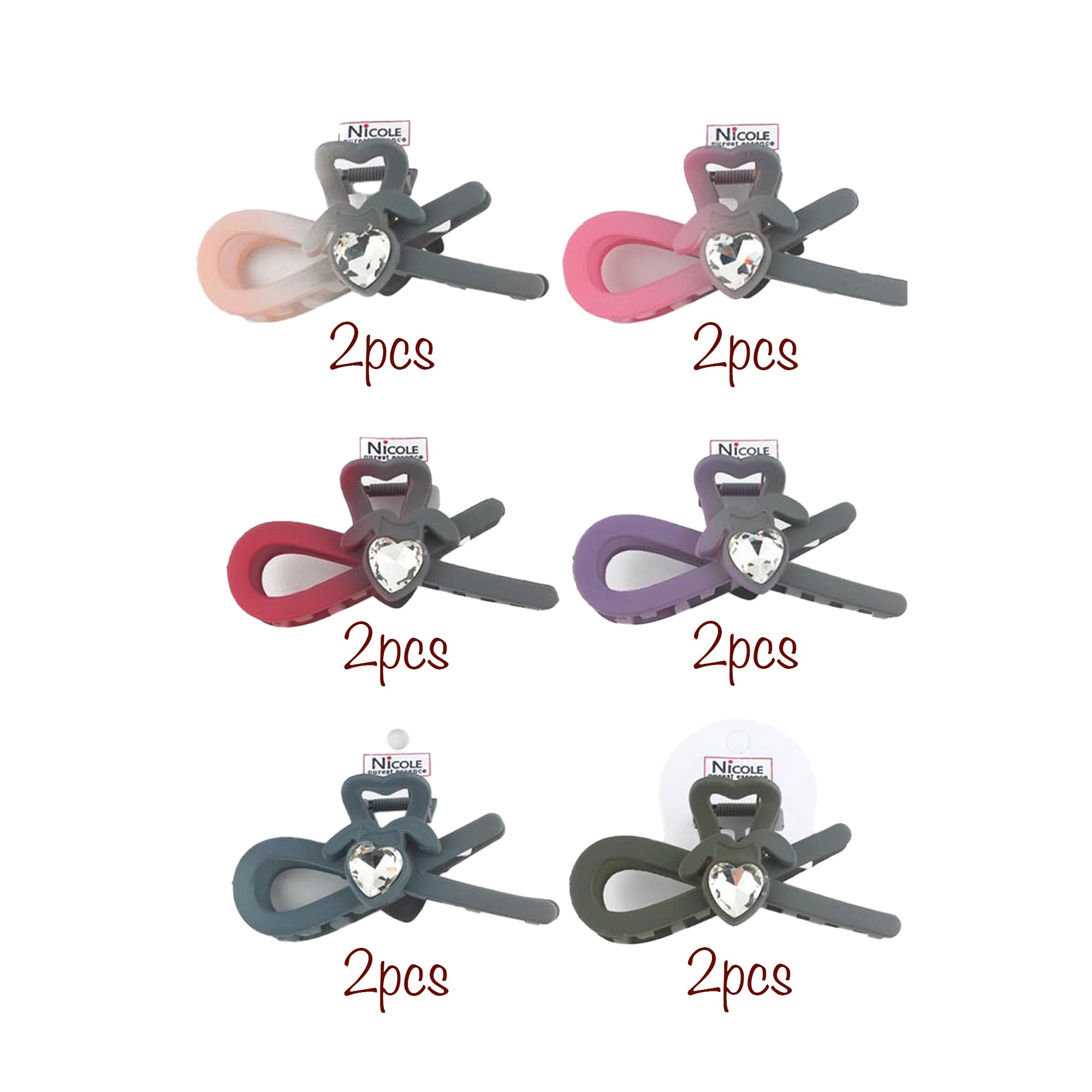 Two-Tone Heart Hair Claw Clip with Rhinestone Accent | 11cm Claw