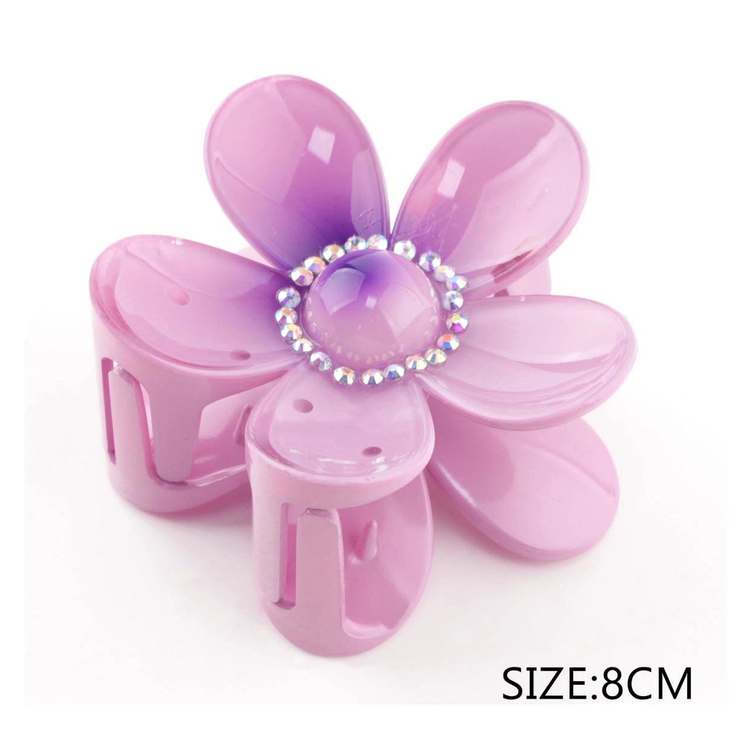 8cm Flower Hair Claw Clip – Matte Gradient Petals with Rhinestone Center (2-Piece Set) (QW2302)
