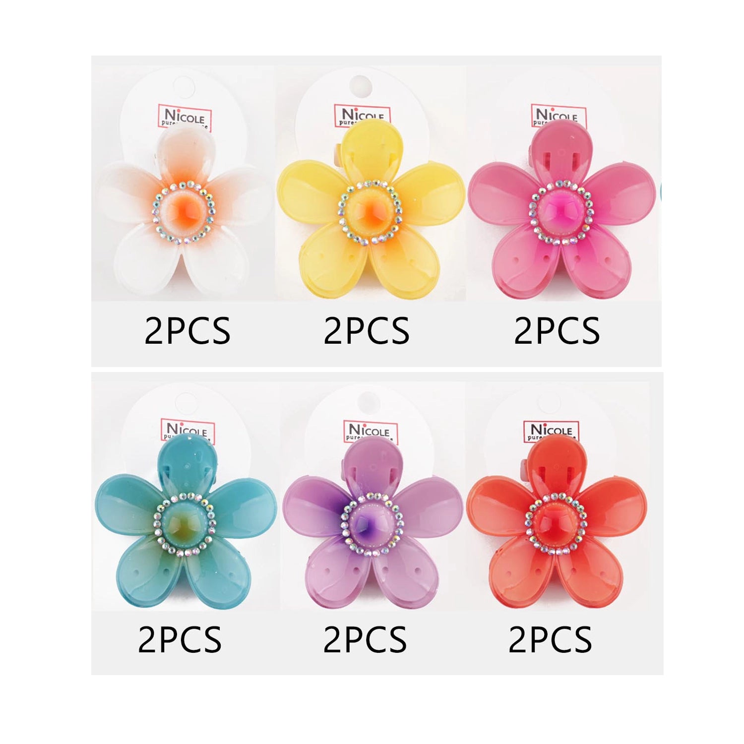 8cm Flower Hair Claw Clip – Matte Gradient Petals with Rhinestone Center (2-Piece Set) (QW2302)