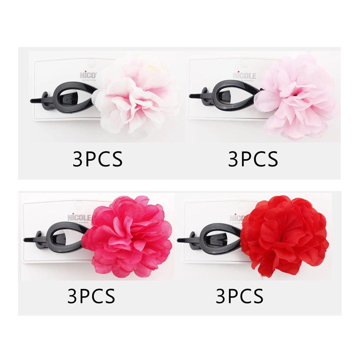 Floral Banana Clip - 11cm Large Chiffon Flower Hair Jaw Clip for Women & Girls - Pack of 12 (QW2314)