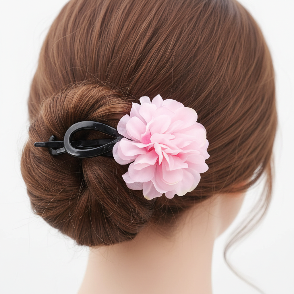 Floral Banana Clip - 11cm Large Chiffon Flower Hair Jaw Clip for Women & Girls - Pack of 12 (QW2314)