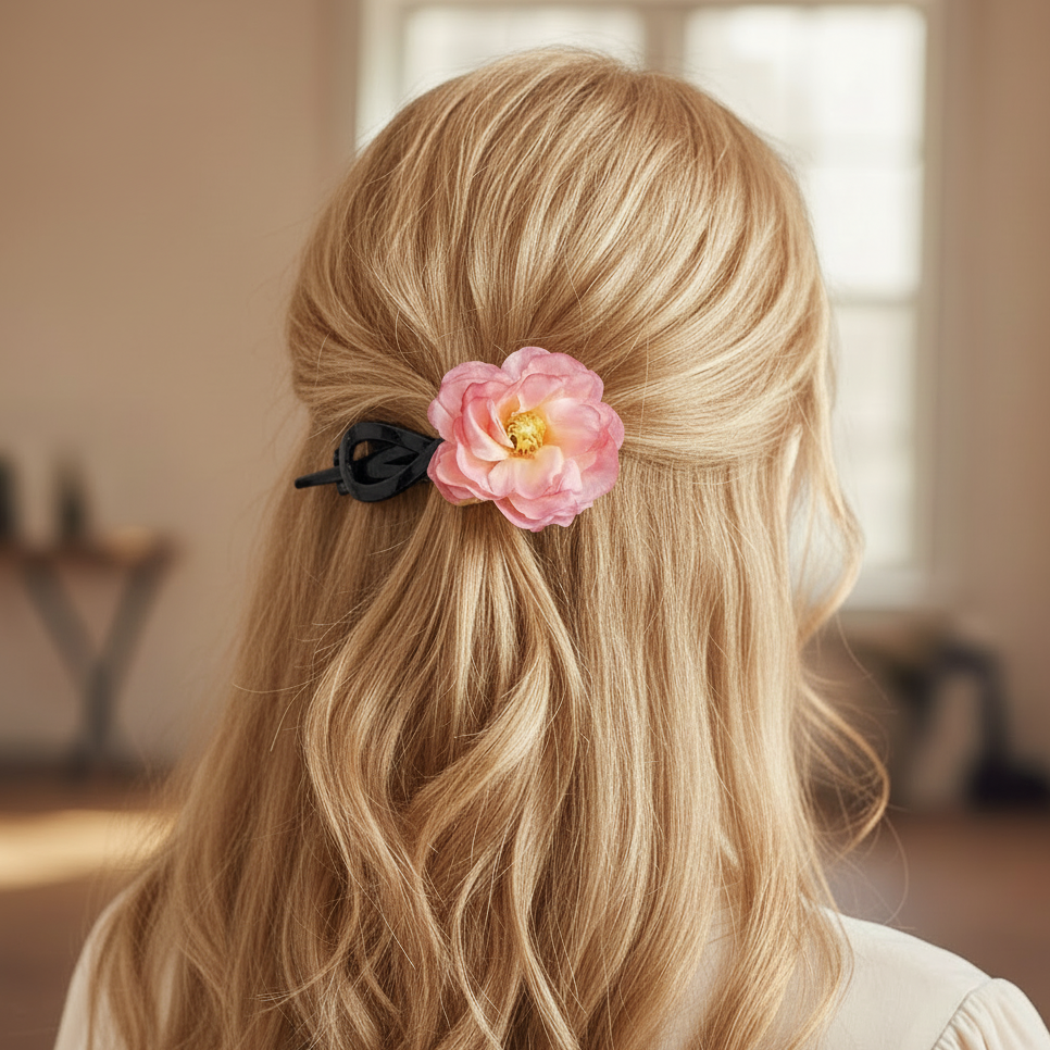 Floral Banana Clip - 11cm Large Flower Hair Barrette for Thick & Thin Hair - Elegant 3-Piece Set (QW2315)