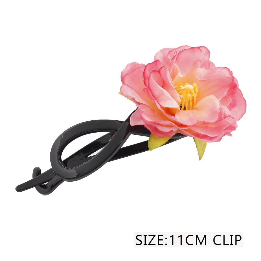 Floral Banana Clip - 11cm Large Flower Hair Barrette for Thick & Thin Hair - Elegant 3-Piece Set (QW2315)