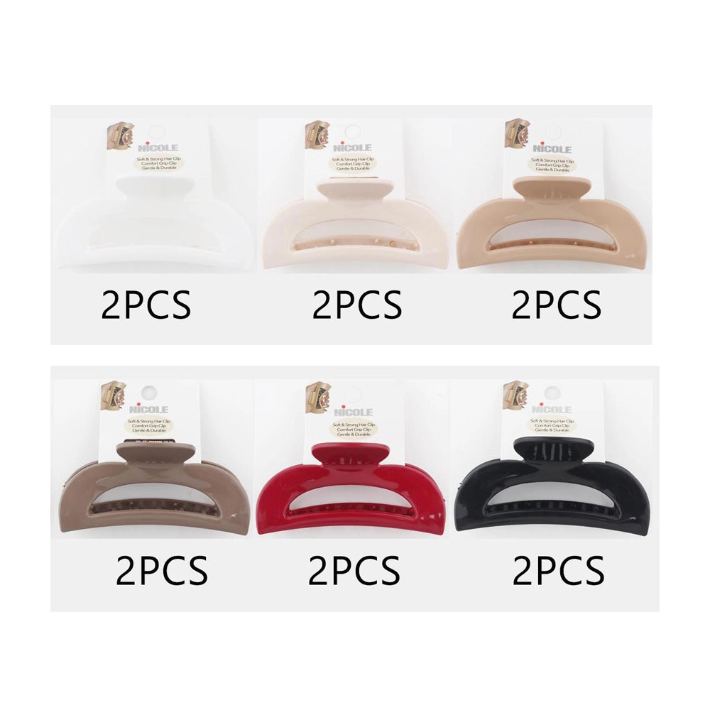 Soft & Strong 10cm Comfort Grip Hair Claw Clips - 12pc Wholesale Set (QW2344A)