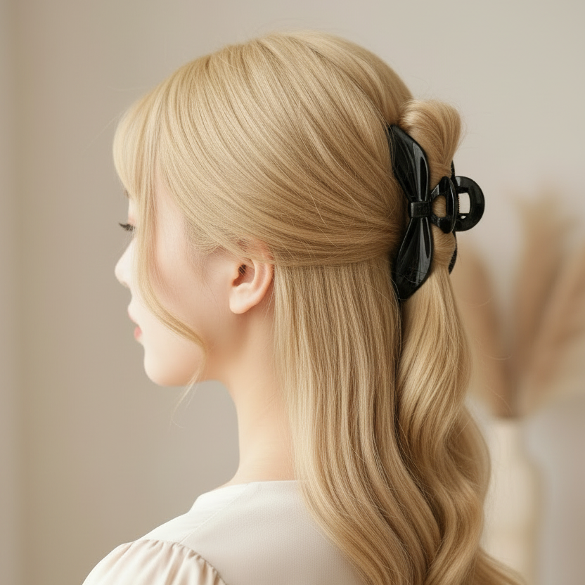 Bow-Shaped Hair Claw Clips - 9cm Large Non-Slip Matte & Glossy Hair Barrettes for Thick Hair - 12pc (QW2365K)