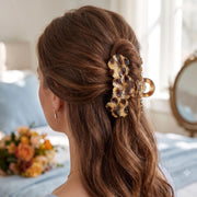 Elegant Floral Tortoise Shell Hair Claw Clip (10cm) – Large Shimmer Flower Hair Jaw Clip for Thick Hair (QW2369)