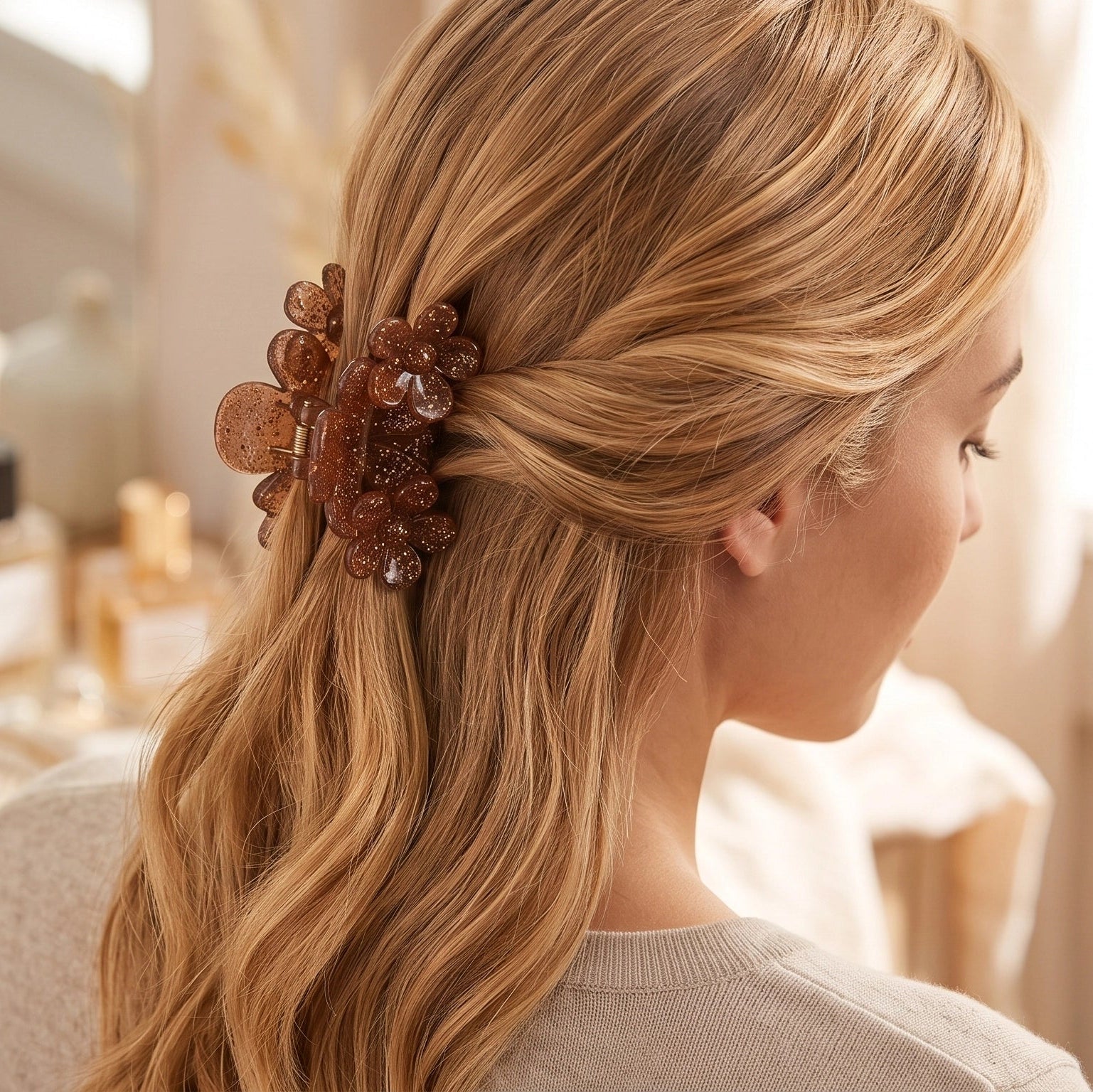 Floral Hair Claw Clips Set (2-Piece) – Sparkling Resin Flower Jaw Clips for Thick & Thin Hair 10cm(QW2370)