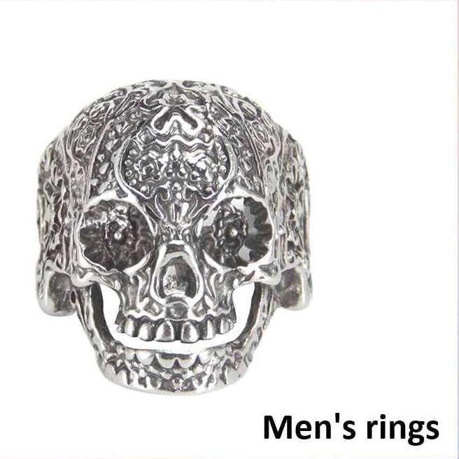 Unleash Your Inner Rebel: Intricate Men's Silver-Tone Skull Statement Ring (R05)