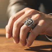 Men's Vintage Gothic Skull Ring Set - Retro Silver Punk Biker Rings (12-Piece Box) (R07)