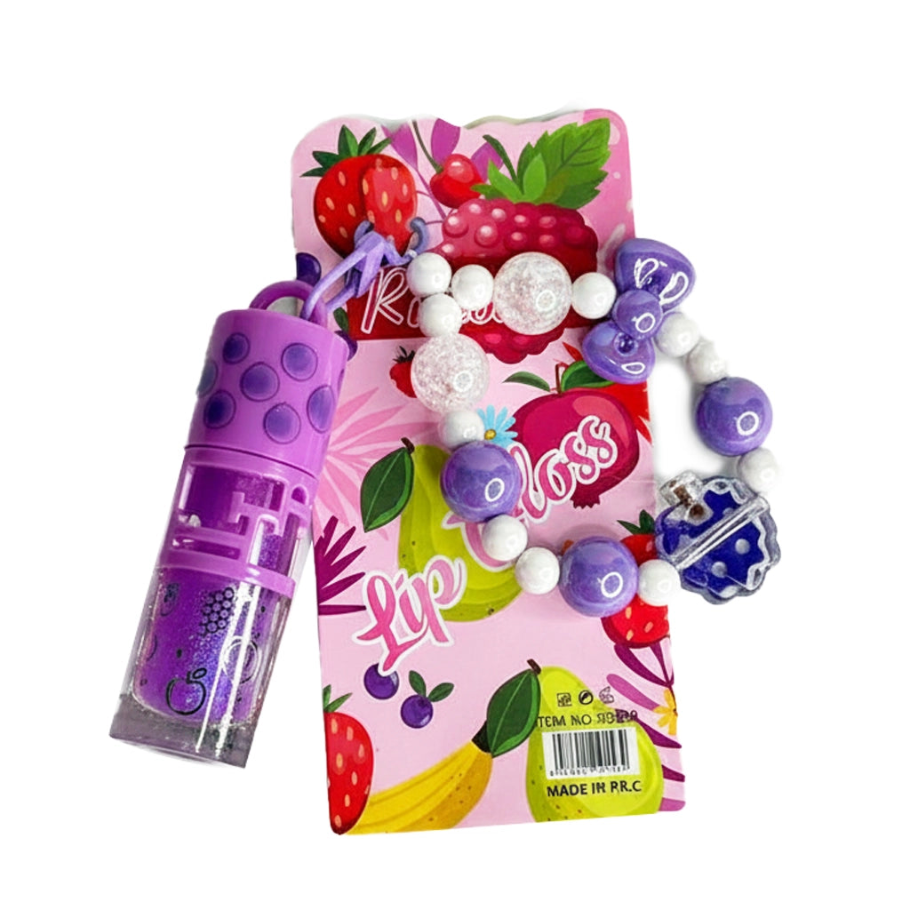 Rimocoo 12-Piece Kids Fruit Lip Gloss Set with Beaded Keychain Braces | Fruity Lip Gloss Party Favors for Girls (R9158)