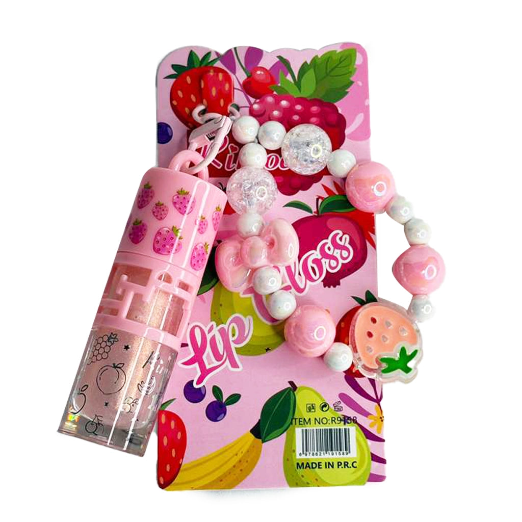 Rimocoo 12-Piece Kids Fruit Lip Gloss Set with Beaded Keychain Braces | Fruity Lip Gloss Party Favors for Girls (R9158)
