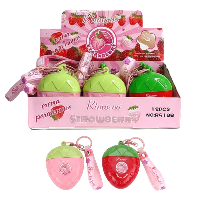 Rimocoo Strawberry Scented Hand Cream Keychain Set - 12 Piece Display Box (R9188)