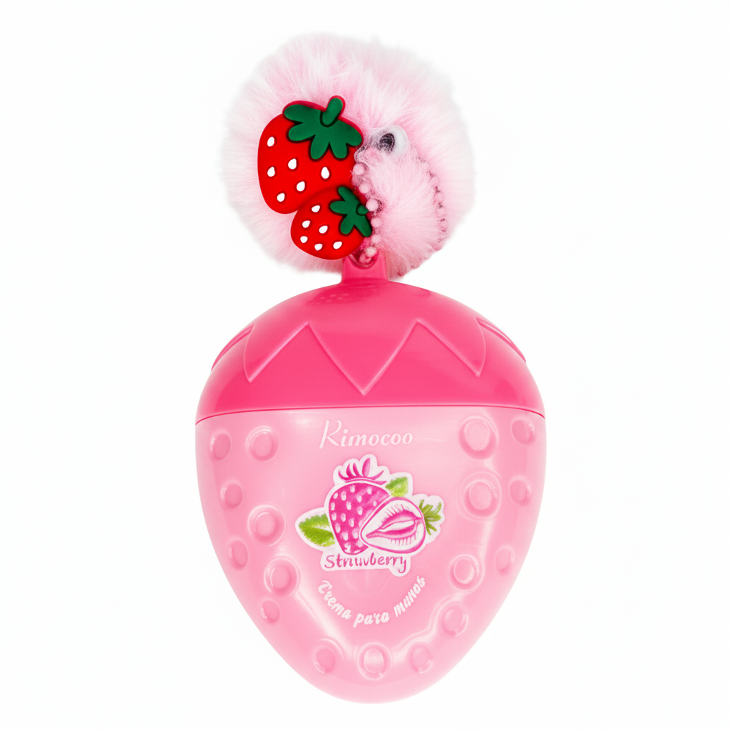 Strawberry Scented Hand Cream with Plush Pom-Pom Keychain (R9253)