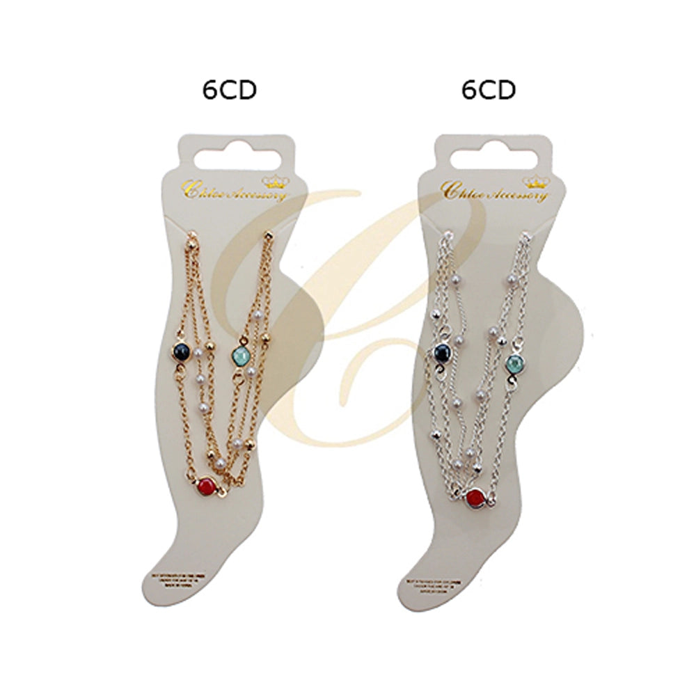 Elegant Multi-Layer Chain Anklet with Faux Pearls & Colorful Charms