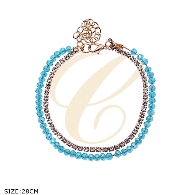Sparkling Double-Layered Crystal Anklet - Rhinestone & Bead Foot Jewelry (RAK-0044R6)
