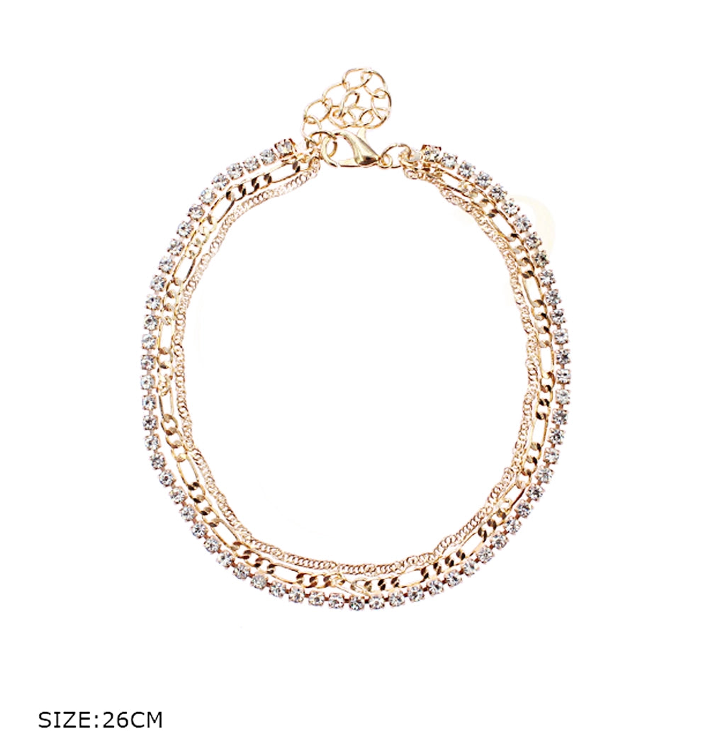Dazzling Double-Layer Rhinestone Anklet | Gold/Silver Ankle Bracelet