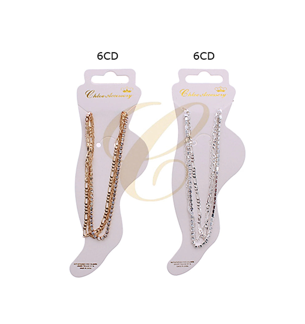 Dazzling Double-Layer Rhinestone Anklet | Gold/Silver Ankle Bracelet