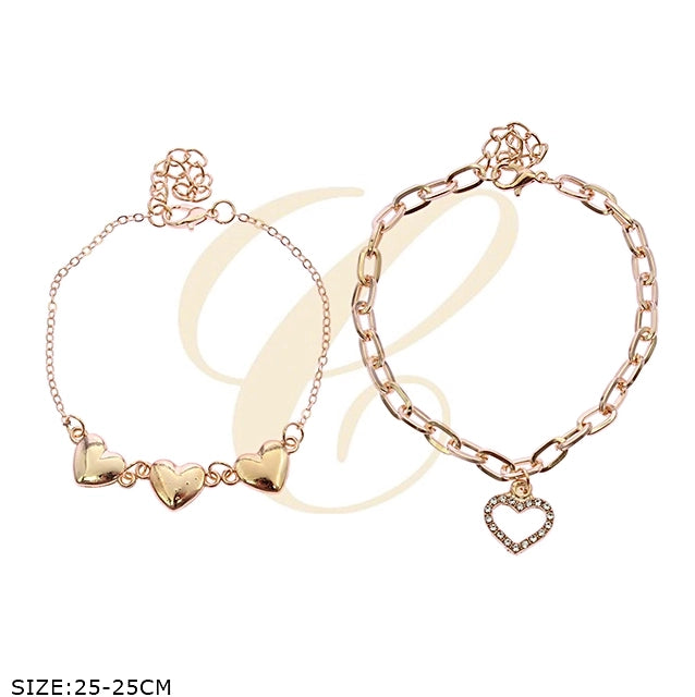 Sparkling Heart Charm Anklet – Elegant Gold & Silver Link Chain Foot Jewelry (RAK-0134GS)