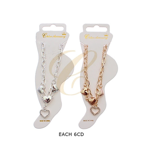 Sparkling Heart Charm Anklet – Elegant Gold & Silver Link Chain Foot Jewelry (RAK-0134GS)